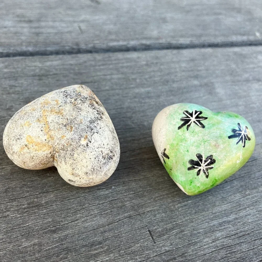 ✨ Artisan Hand-Carved Soapstone Hearts - Set of 2 ✨